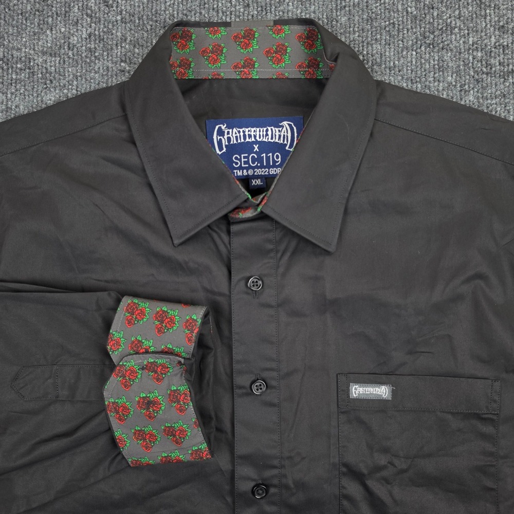 Grateful Dead x Sec 119 Shirt Men's XXL Black Roses Long Sleeve Button Up